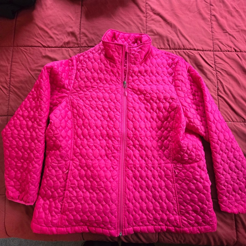 Lands' End 1X Women's Fuschia Pink Zip Up Quilted Coat with Pockets - Picture 3 of 9